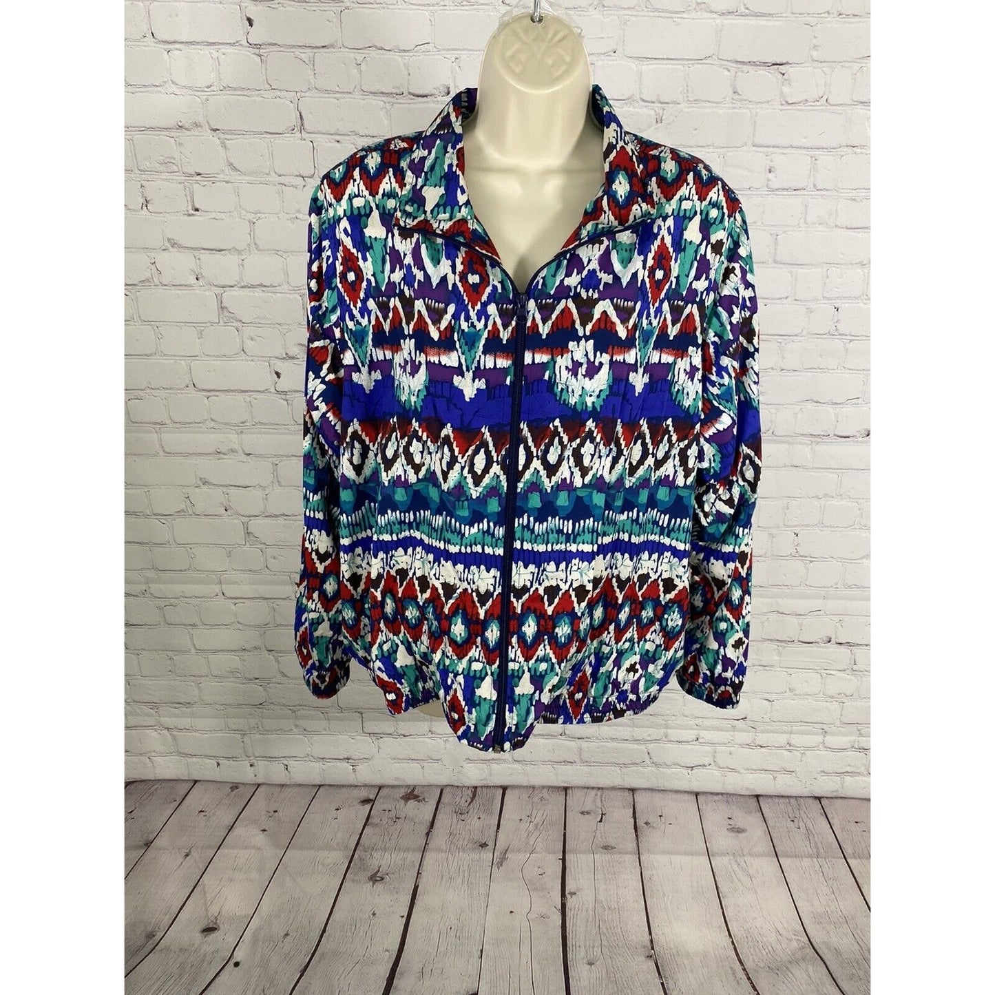 VTG 1990’s Koret Colorful Full Zip Retro Windbreaker Jacket Women’s L