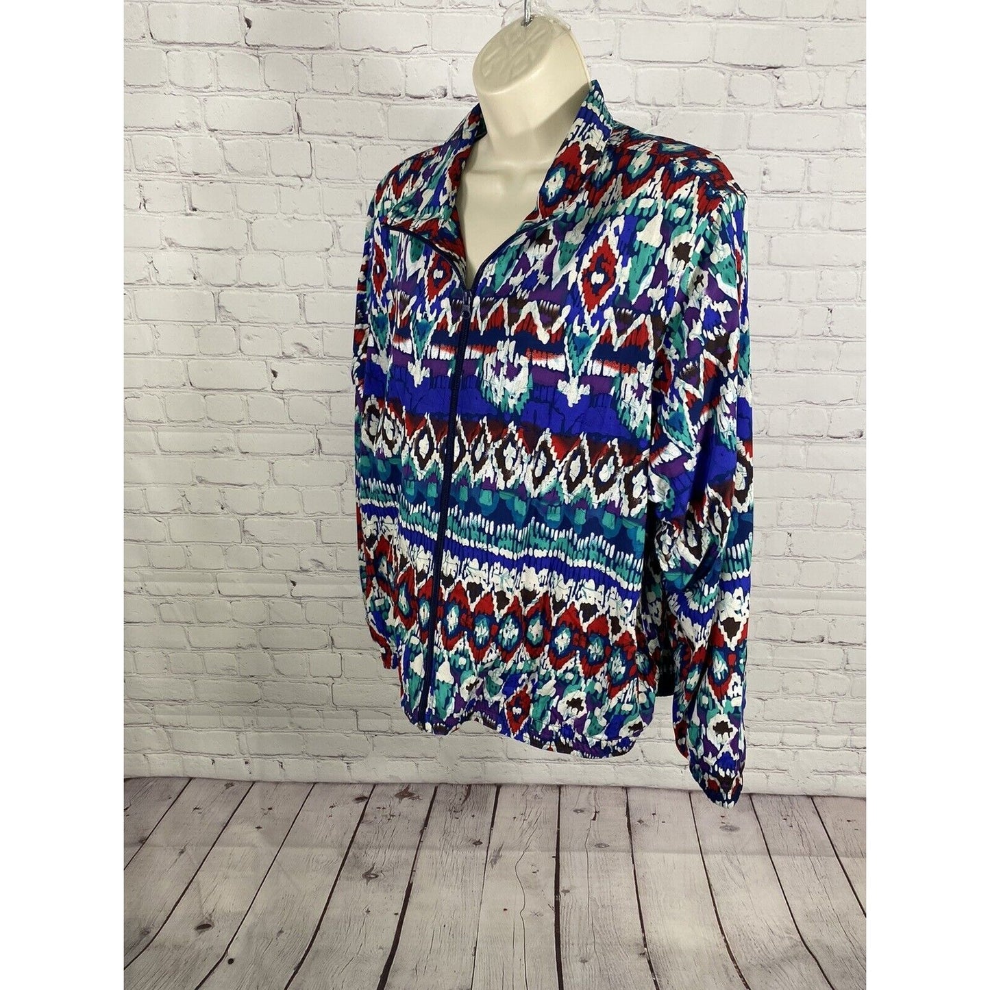 VTG 1990’s Koret Colorful Full Zip Retro Windbreaker Jacket Women’s L