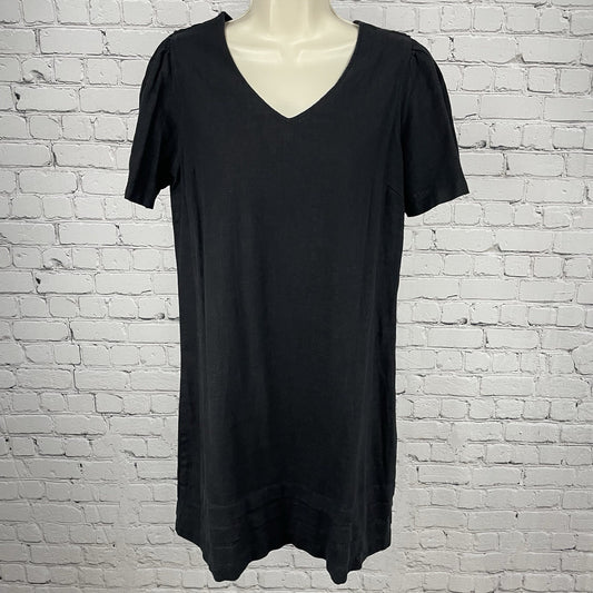 Nicole Miller Original Black Linen Blend Ruched Short Sleeve Dress Size Small S