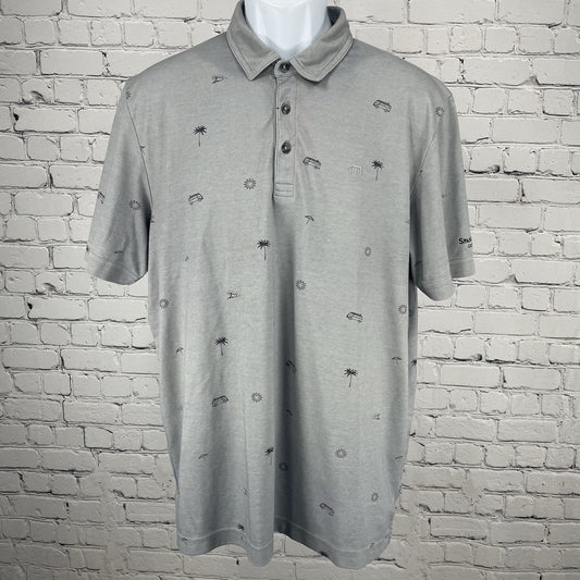 Travis Mathew Grey Spanish Oaks Golf Club Button Short Sleeve Polo Size Large L