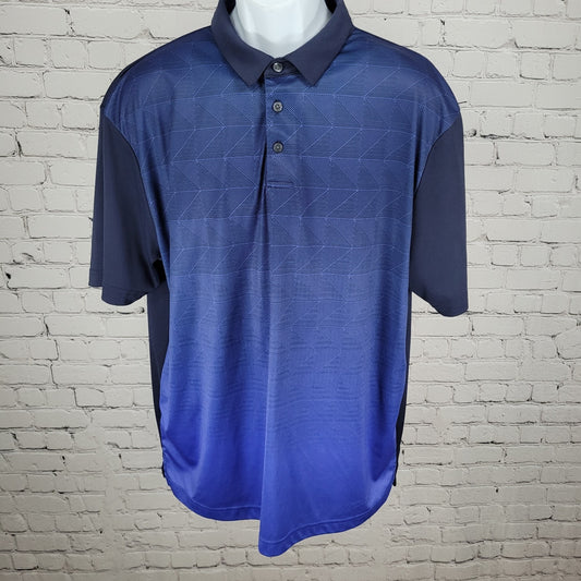 Nicklaus Blue Staydri Stretch Golf Ombre Printed Short Sleeve Polo Shirt Size XL