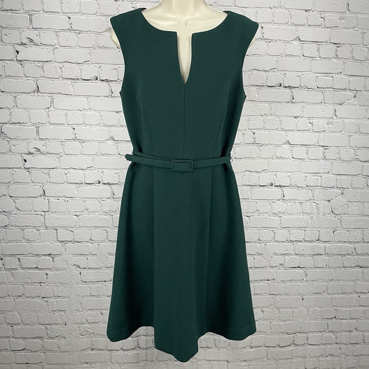 Trina Turk Green Belted Sleeveless V Neck Zipped A Line Dress USA Made Size 8