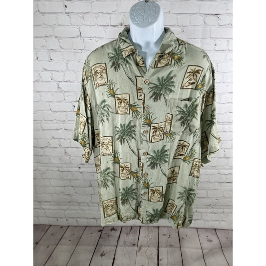 Bermuda Bay 100% Silk Hawaiian Tropical Button Front Shirt Short Sleeves Mens L