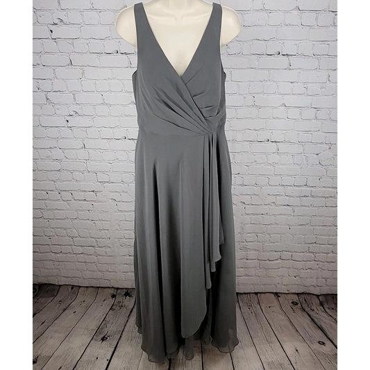 Azazie Grey Chiffon Pleated Padded Bust Sleeveless Bridesmaid Dress Gown Size C