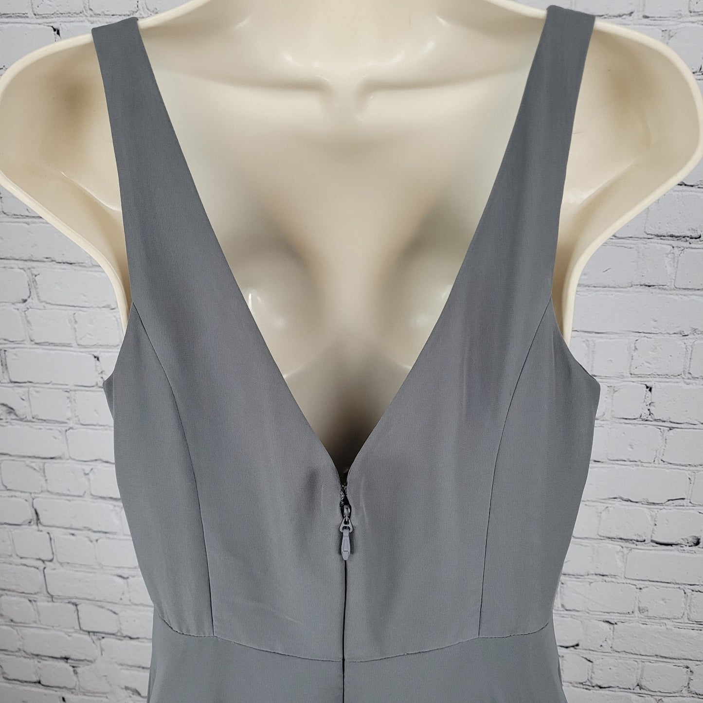 Azazie Grey Chiffon Pleated Padded Bust Sleeveless Bridesmaid Dress Gown Size C