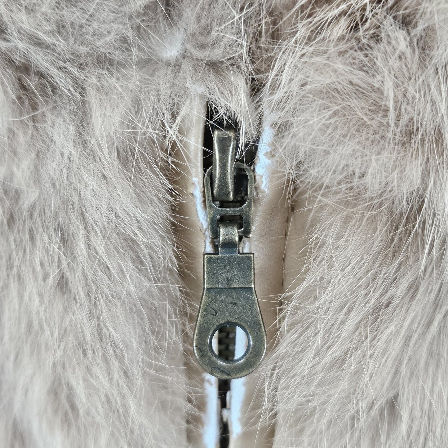 Metric Knits Brown Genuine Rabbit Fur Collared Full Zip Lined Vest Small S