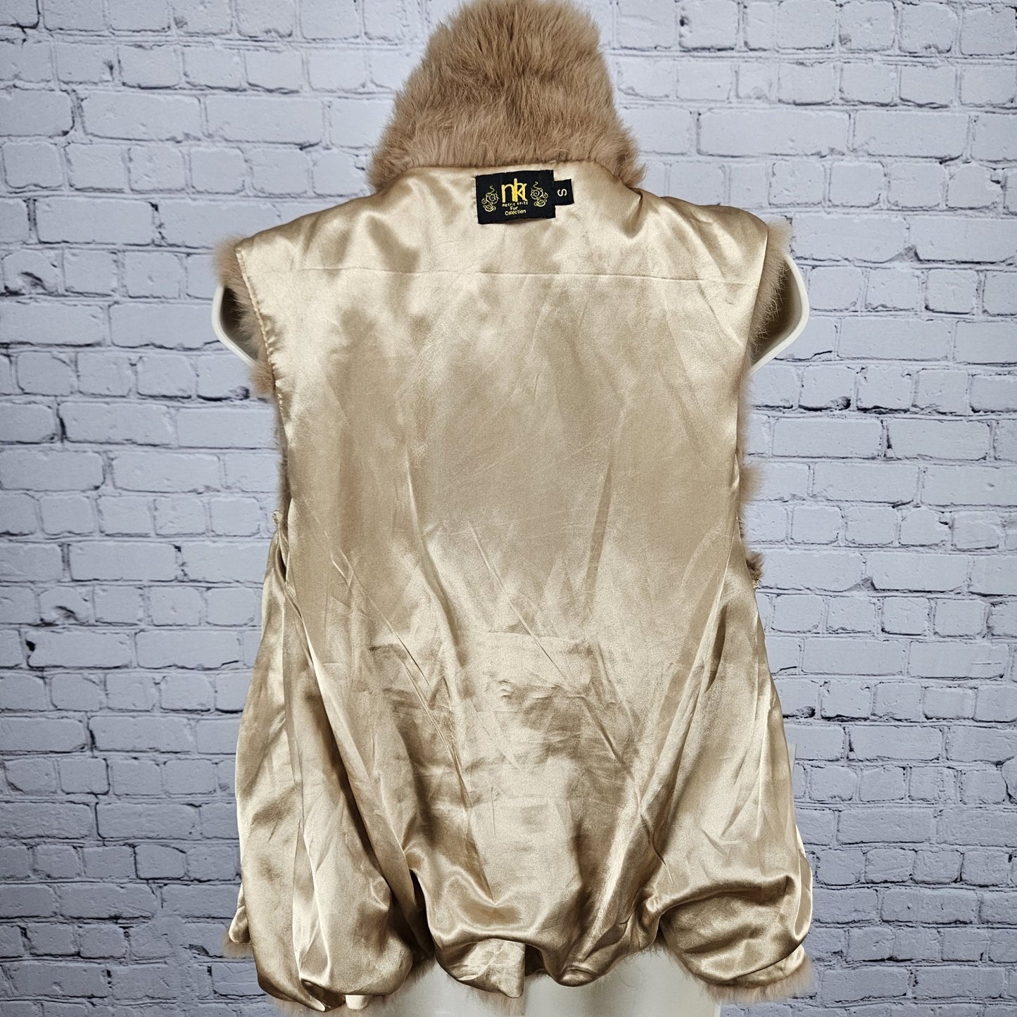 Metric Knits Brown Genuine Rabbit Fur Collared Full Zip Lined Vest Small S