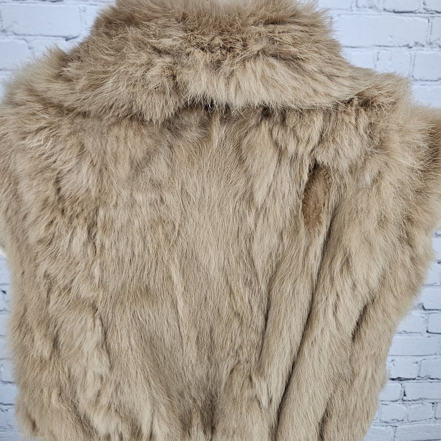 Metric Knits Brown Genuine Rabbit Fur Collared Full Zip Lined Vest Small S