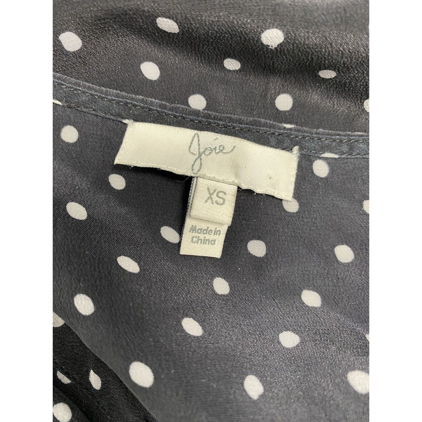 Joie Black White Polka Dot Front Pockets V Neck Silk Long Sleeve Blouse XS