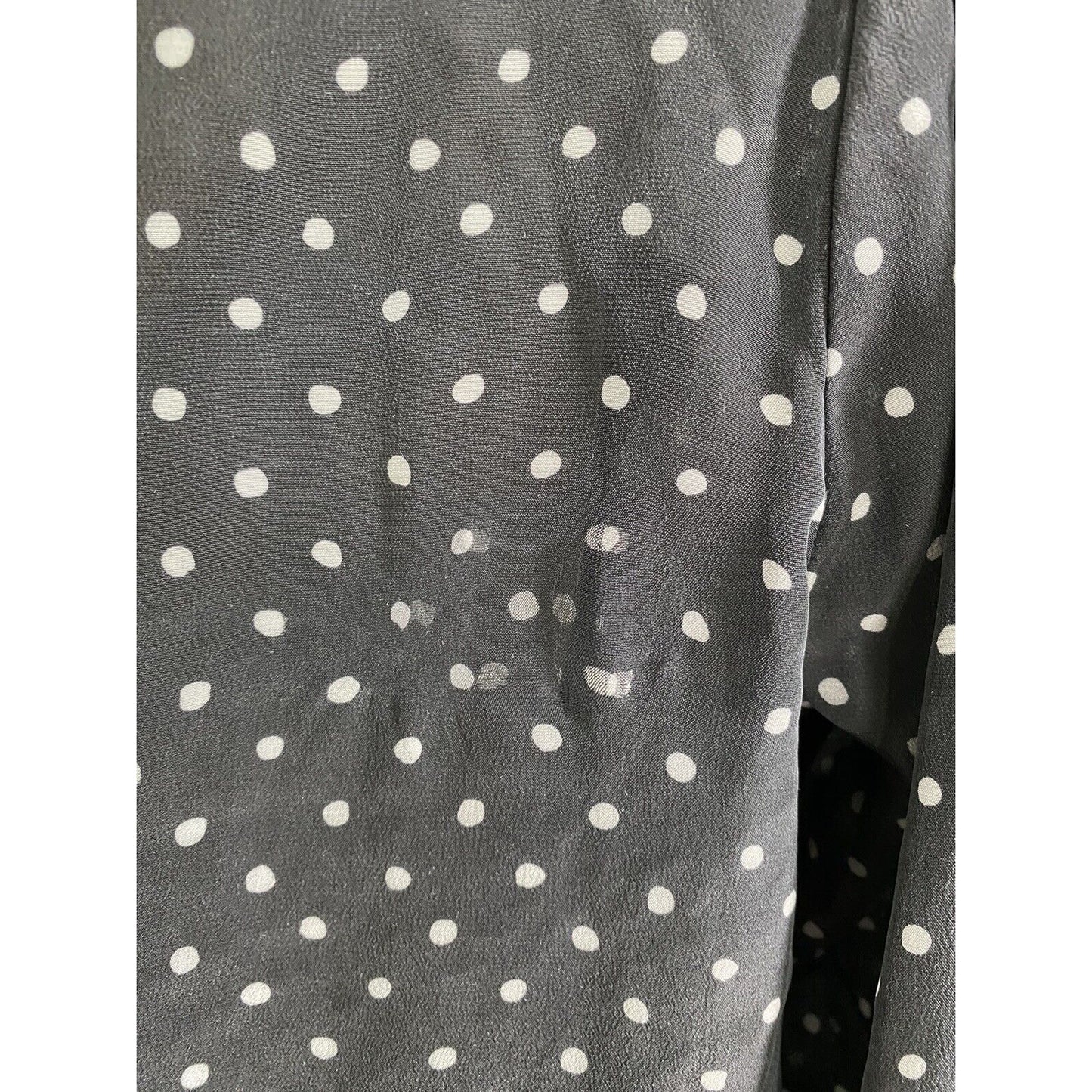 Joie Black White Polka Dot Front Pockets V Neck Silk Long Sleeve Blouse XS