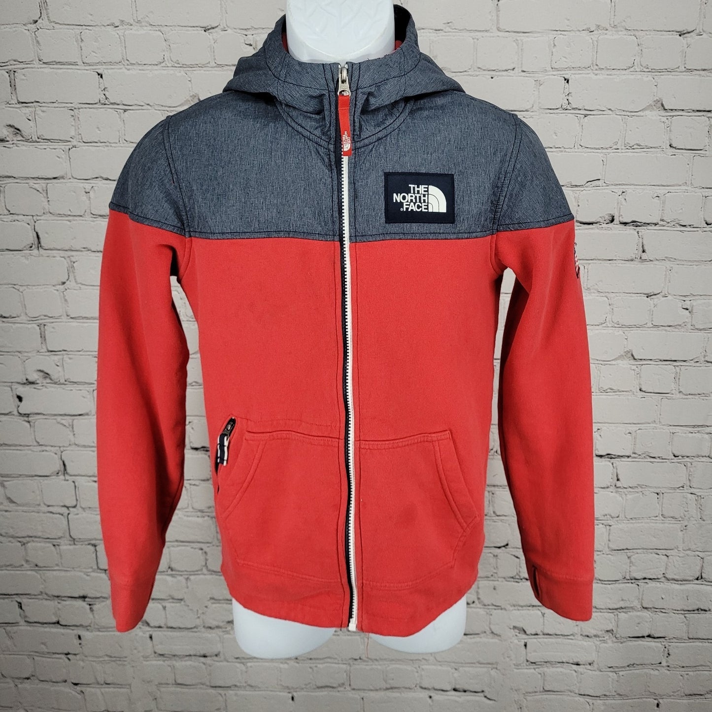 The North Face Red Blue USA Flag Colorblock Full Zip Hoodie Jacket Large L 14/16