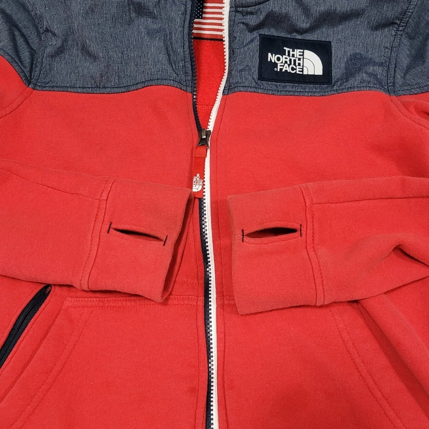 The North Face Red Blue USA Flag Colorblock Full Zip Hoodie Jacket Large L 14/16