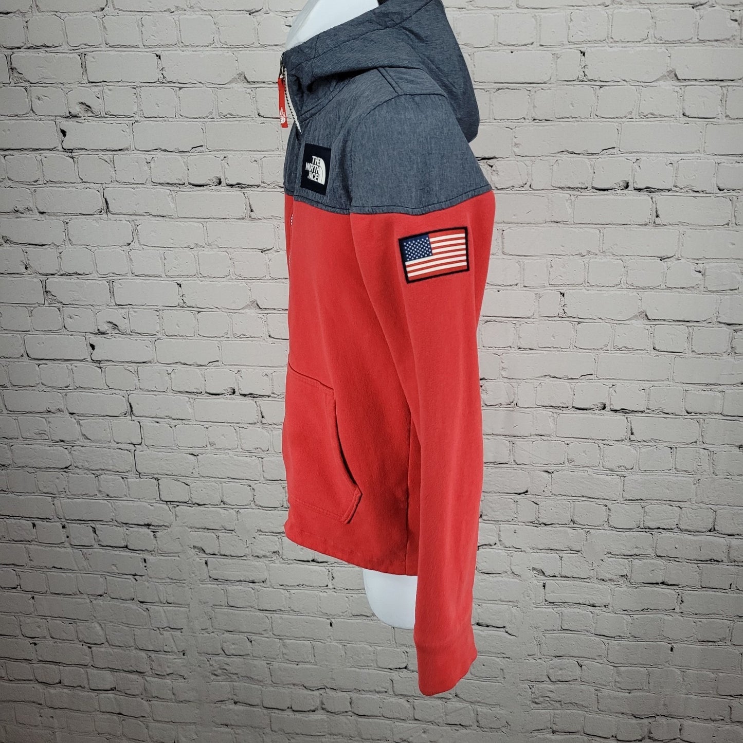 The North Face Red Blue USA Flag Colorblock Full Zip Hoodie Jacket Large L 14/16