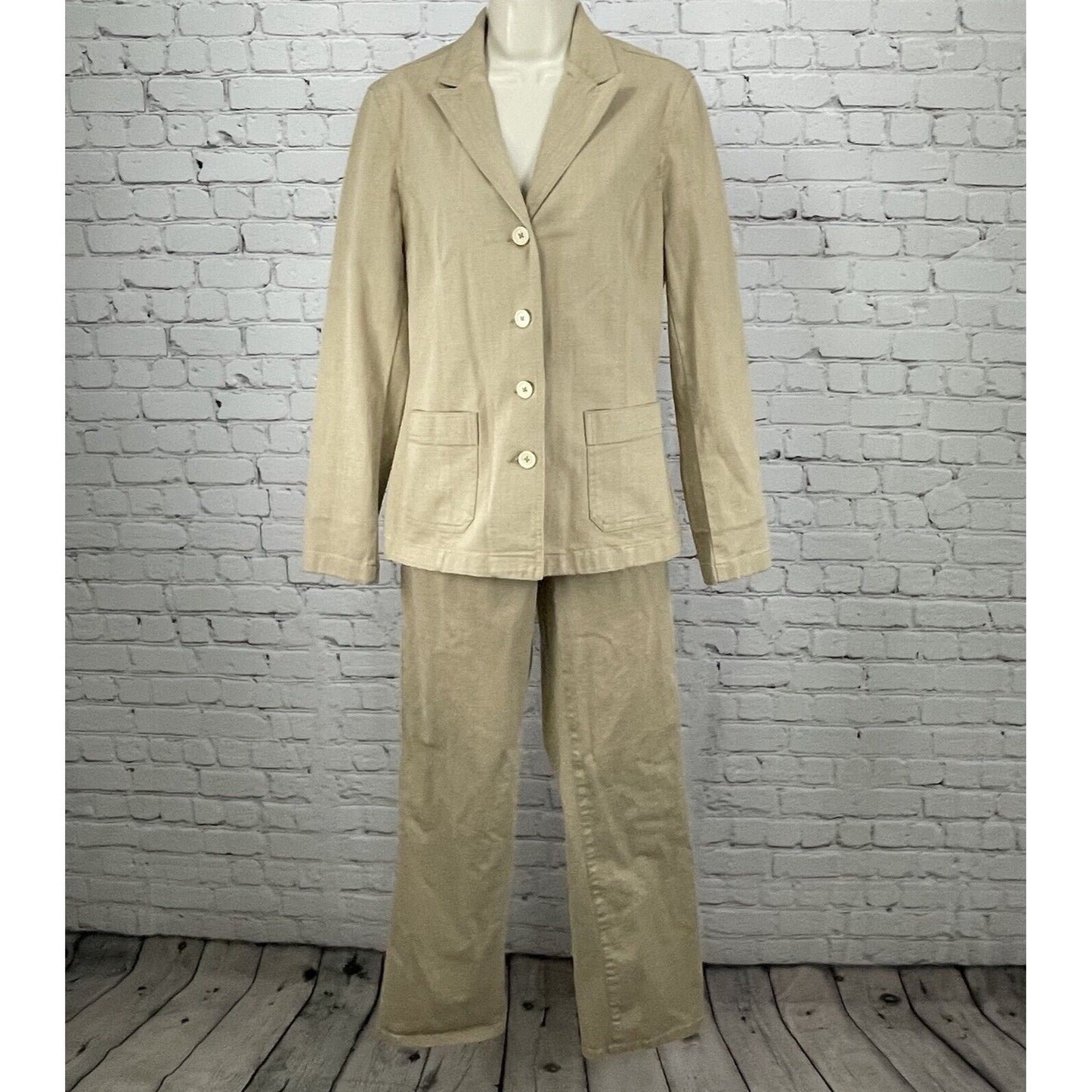 Ann Taylor Tan 2 Piece Blazer Set Lightweight Stretch Pant Jacket Size 6 (28x30)