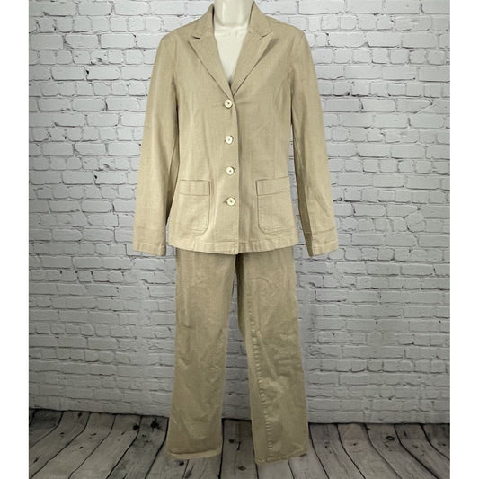 Ann Taylor Tan 2 Piece Blazer Set Lightweight Stretch Pant Jacket Size 6 (28x30)