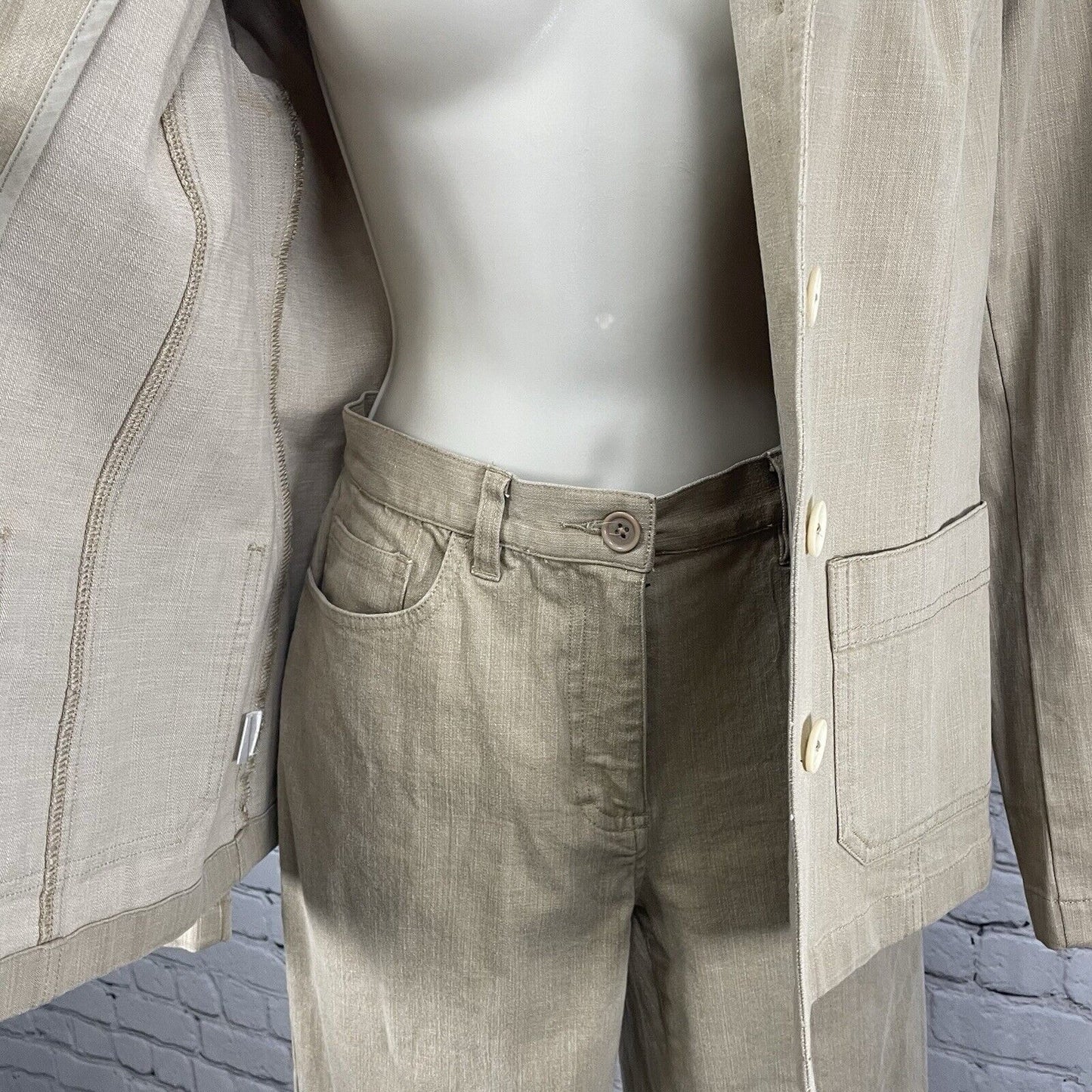 Ann Taylor Tan 2 Piece Blazer Set Lightweight Stretch Pant Jacket Size 6 (28x30)