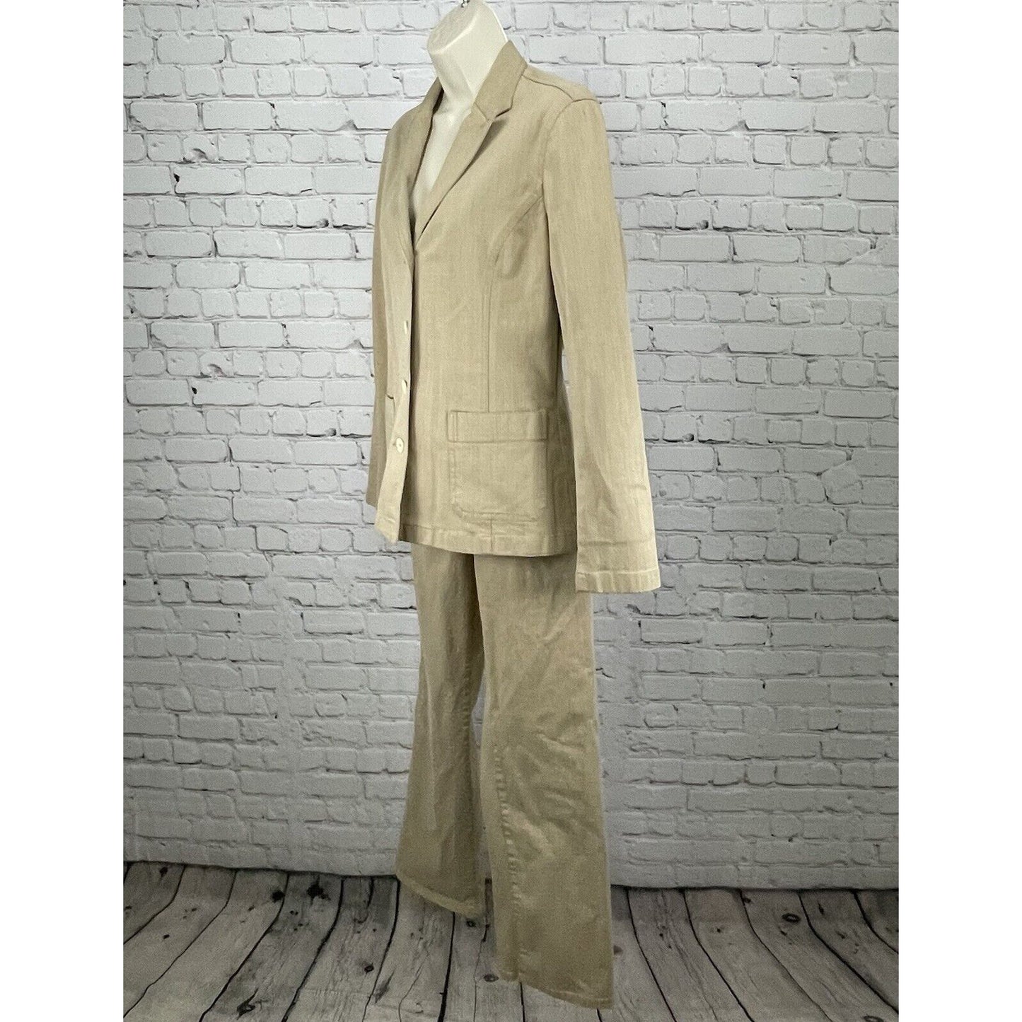Ann Taylor Tan 2 Piece Blazer Set Lightweight Stretch Pant Jacket Size 6 (28x30)