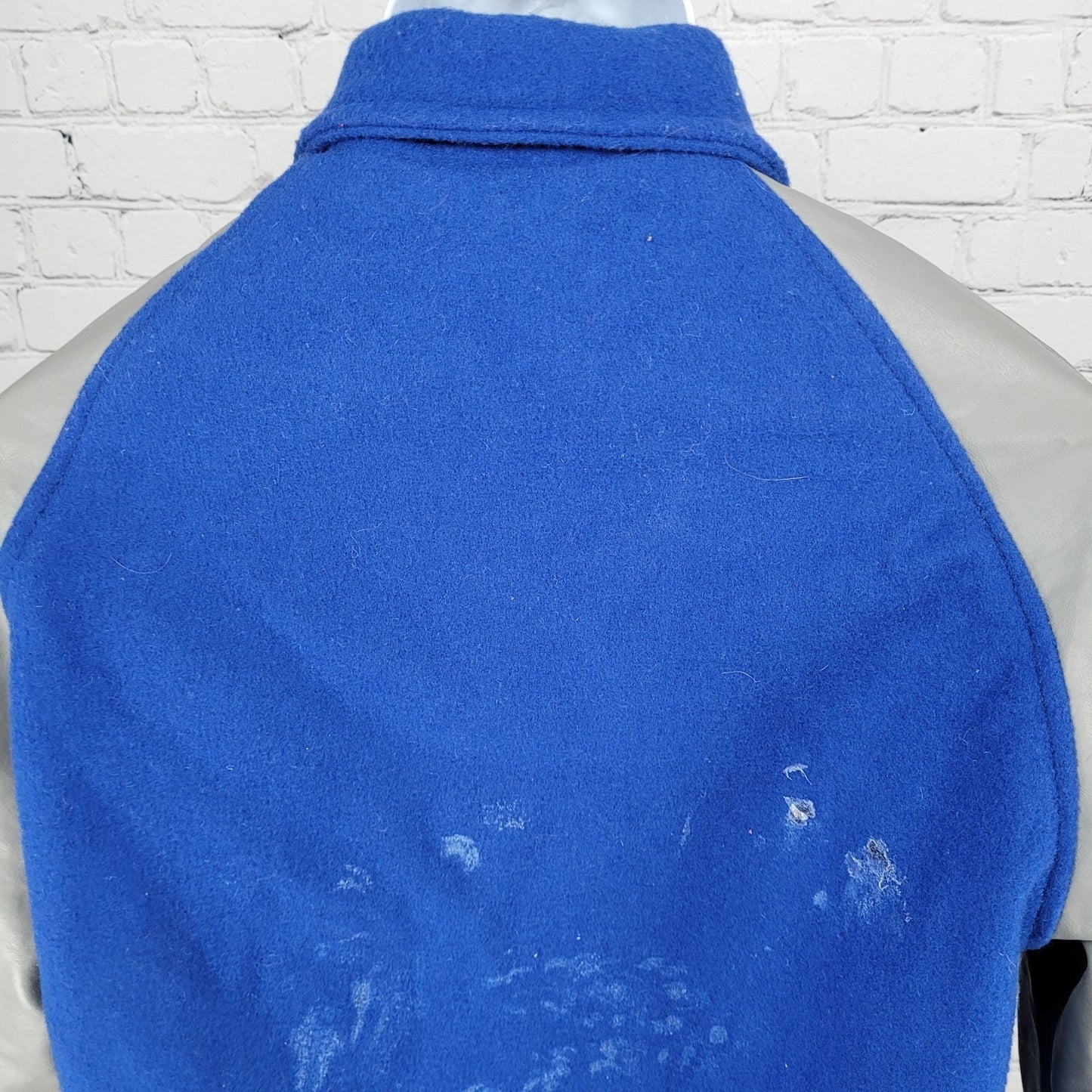 Centex Blue Grey Melton Wool Varsity Letterman School Snap Jacket Small S *glue