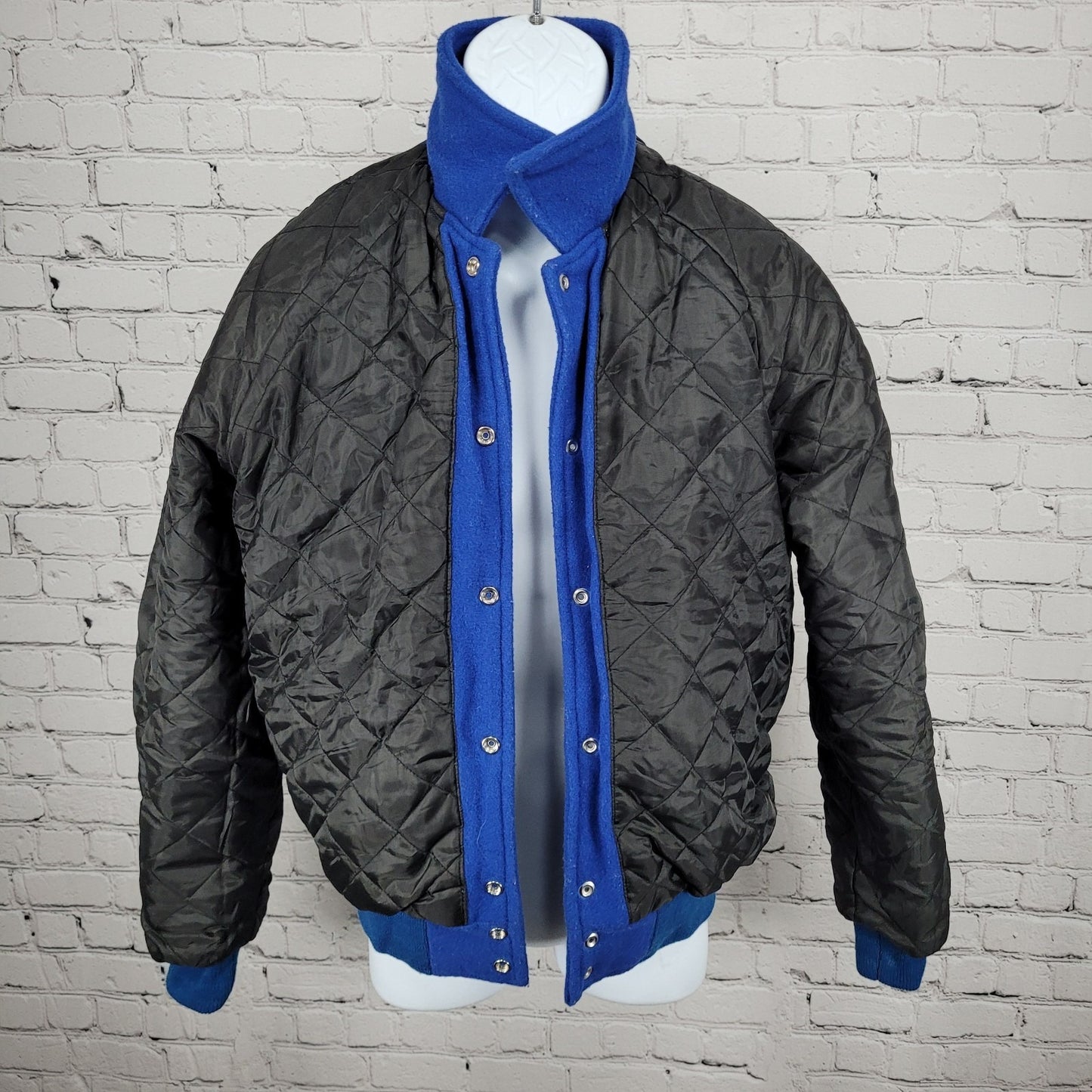 Centex Blue Grey Melton Wool Varsity Letterman School Snap Jacket Small S *glue