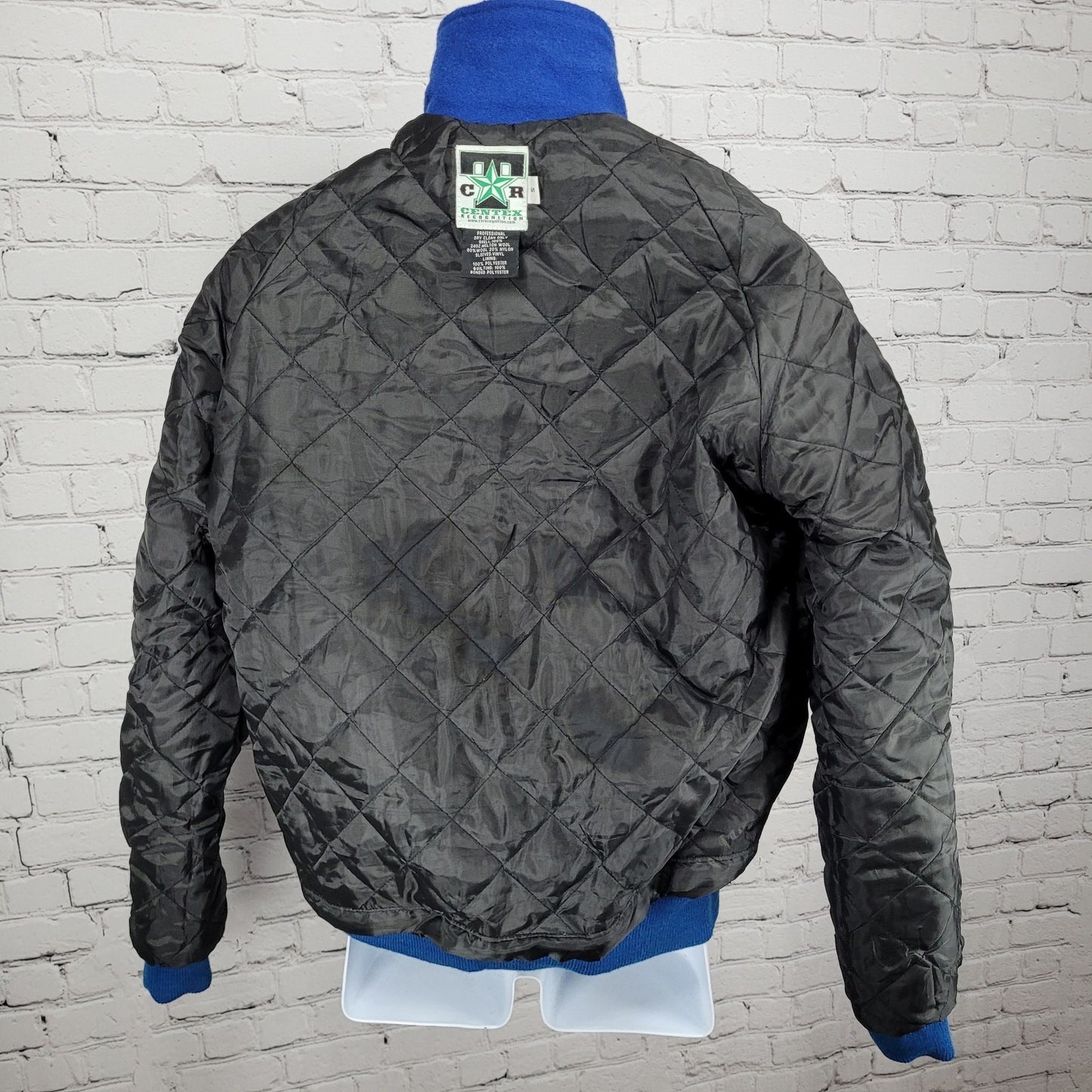 Centex Blue Grey Melton Wool Varsity Letterman School Snap Jacket Small S *glue