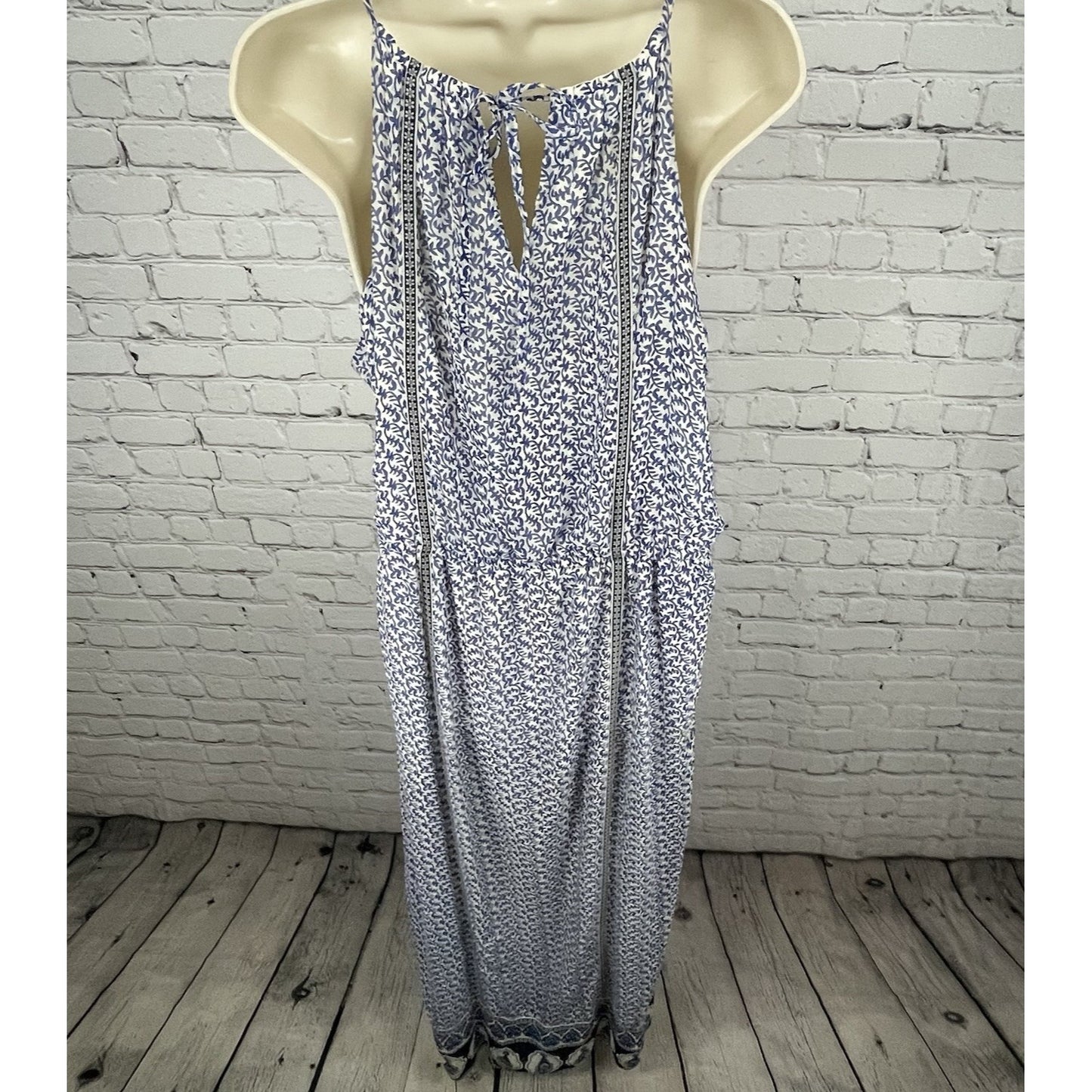 JOIE Blue & White Silk Chiffon Printed Side Slits Lined Maxi Dress Size Large L