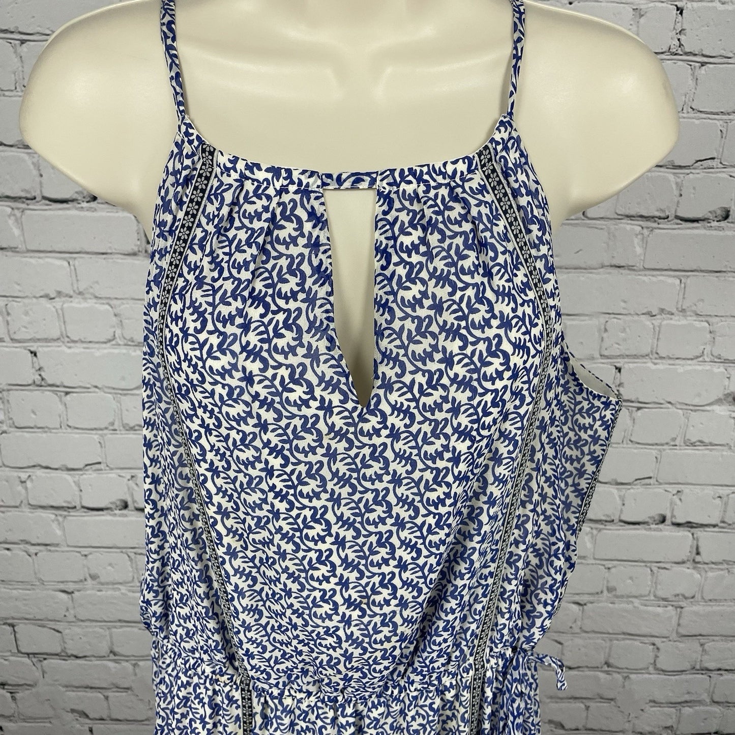 JOIE Blue & White Silk Chiffon Printed Side Slits Lined Maxi Dress Size Large L