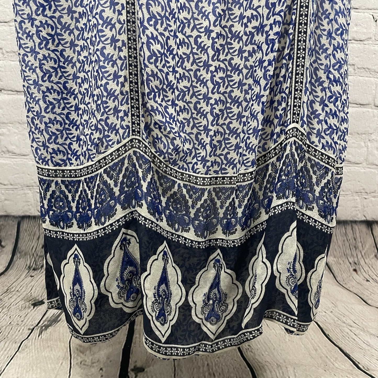 JOIE Blue & White Silk Chiffon Printed Side Slits Lined Maxi Dress Size Large L