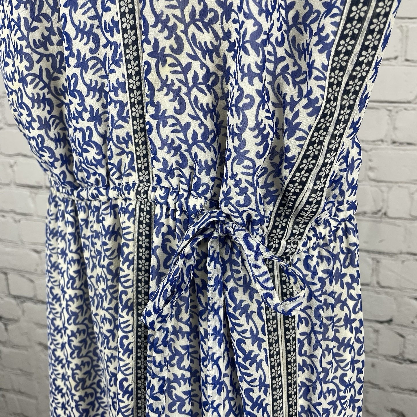 JOIE Blue & White Silk Chiffon Printed Side Slits Lined Maxi Dress Size Large L