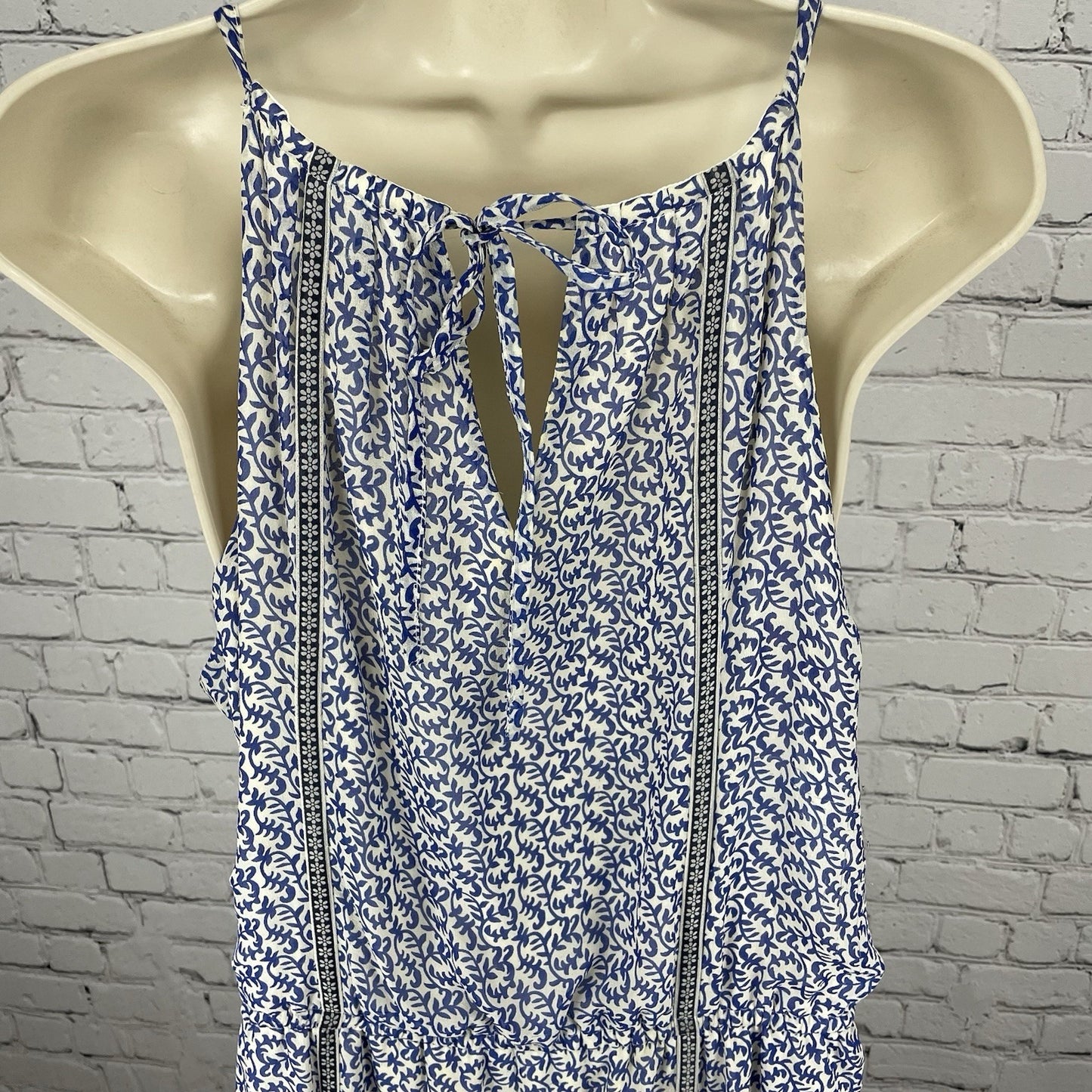 JOIE Blue & White Silk Chiffon Printed Side Slits Lined Maxi Dress Size Large L