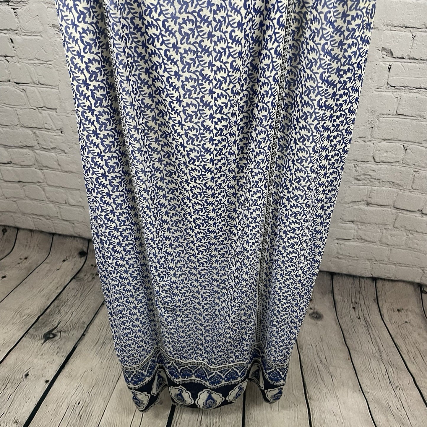 JOIE Blue & White Silk Chiffon Printed Side Slits Lined Maxi Dress Size Large L