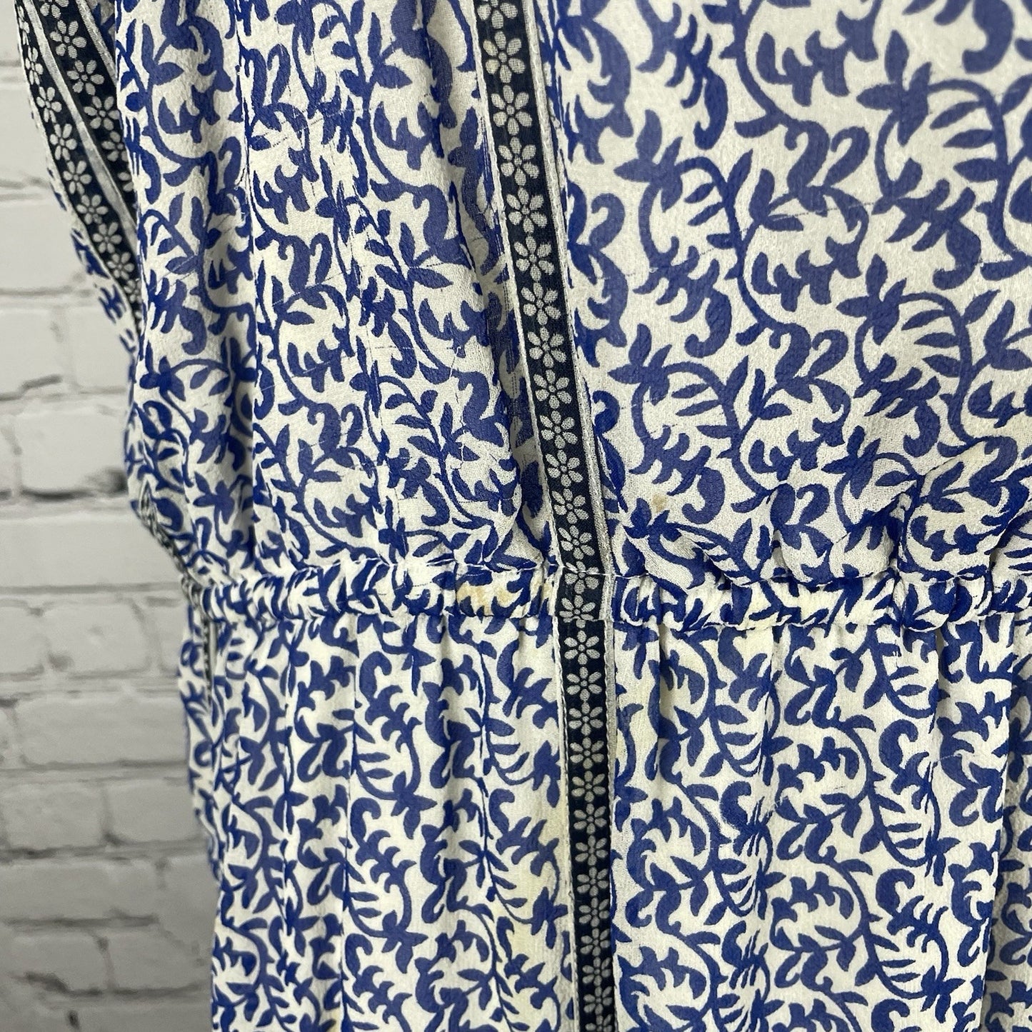 JOIE Blue & White Silk Chiffon Printed Side Slits Lined Maxi Dress Size Large L