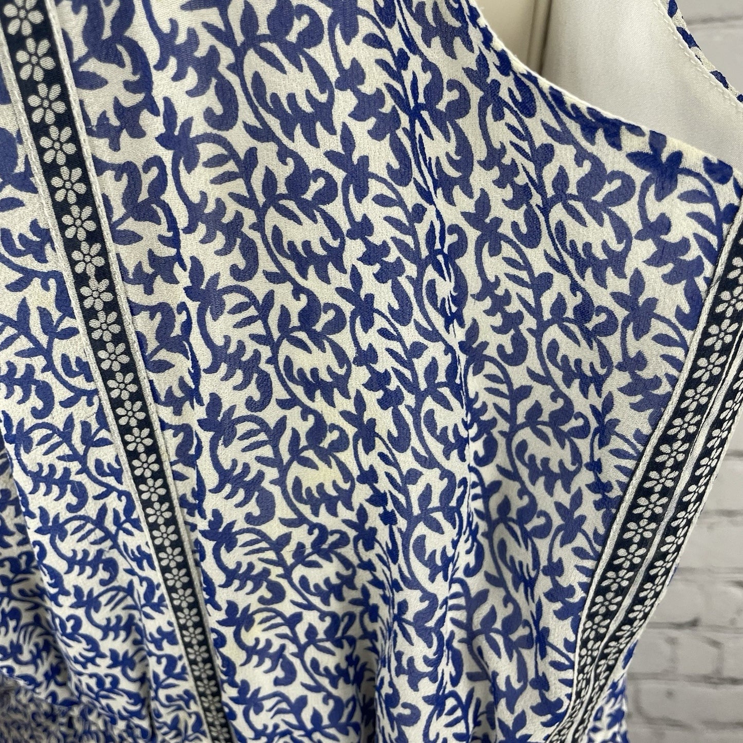 JOIE Blue & White Silk Chiffon Printed Side Slits Lined Maxi Dress Size Large L