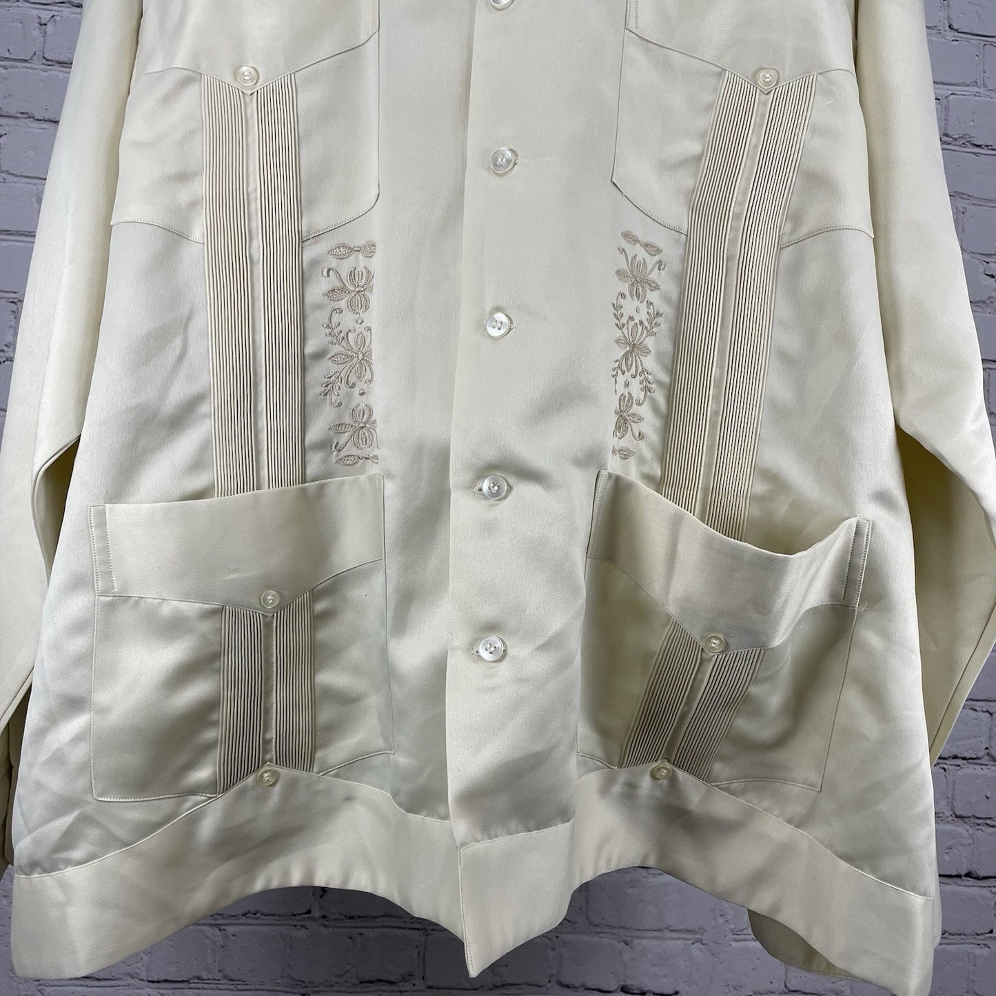 Campos Copacabana Ivory Embroidered Long Sleeve Button Up Guayabera Size 50