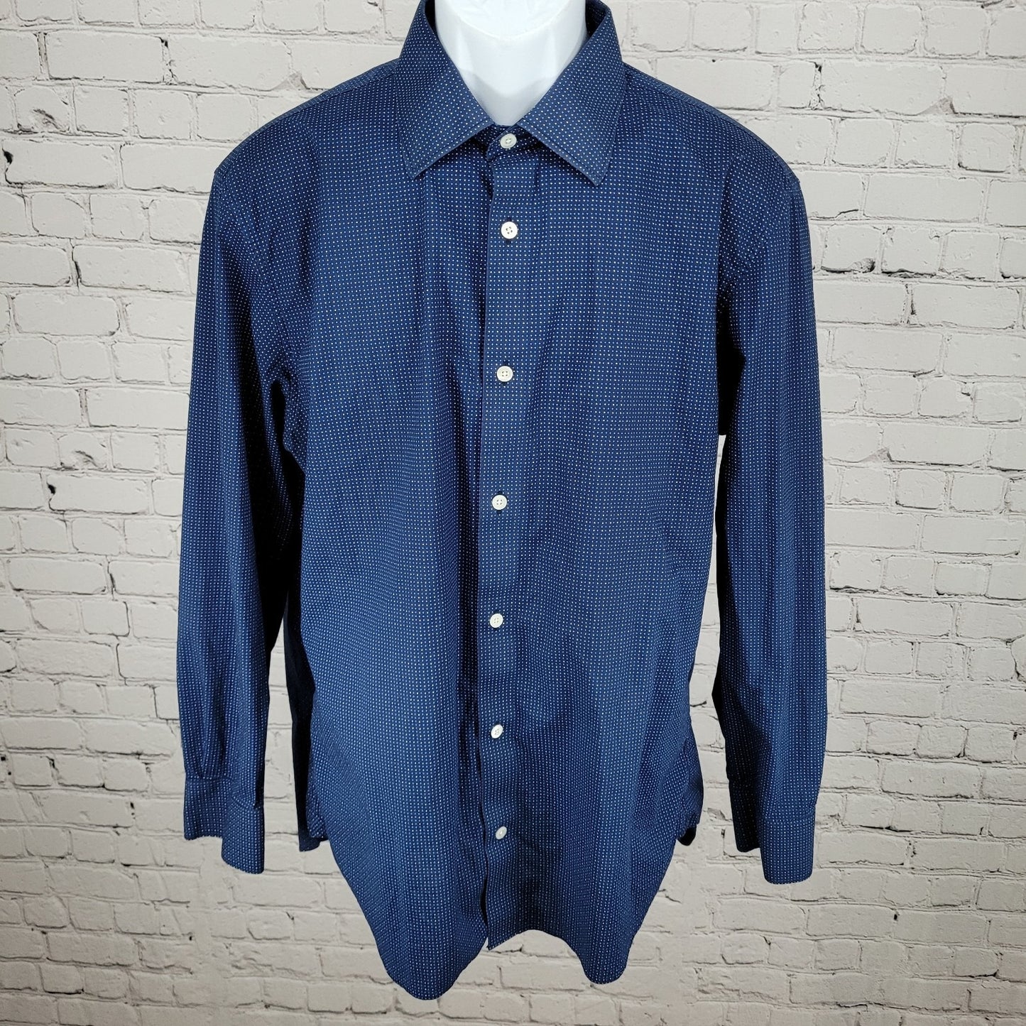 Bonobos Blue Dotted Stretch Slim Fit Button Up Long Sleeve Shirt Size 17.5 35