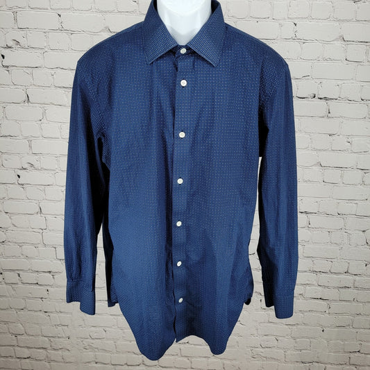 Bonobos Blue Dotted Stretch Slim Fit Button Up Long Sleeve Shirt Size 17.5 35
