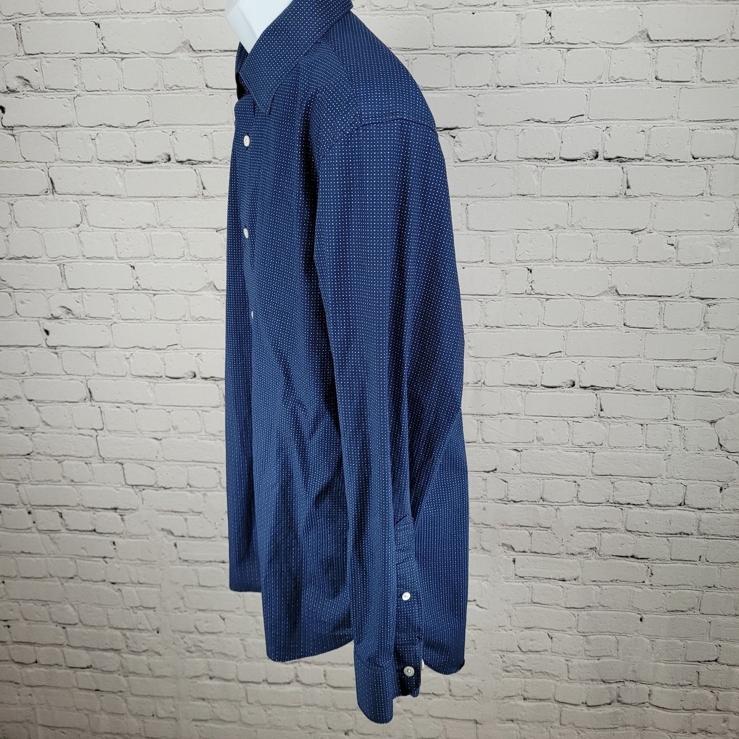 Bonobos Blue Dotted Stretch Slim Fit Button Up Long Sleeve Shirt Size 17.5 35