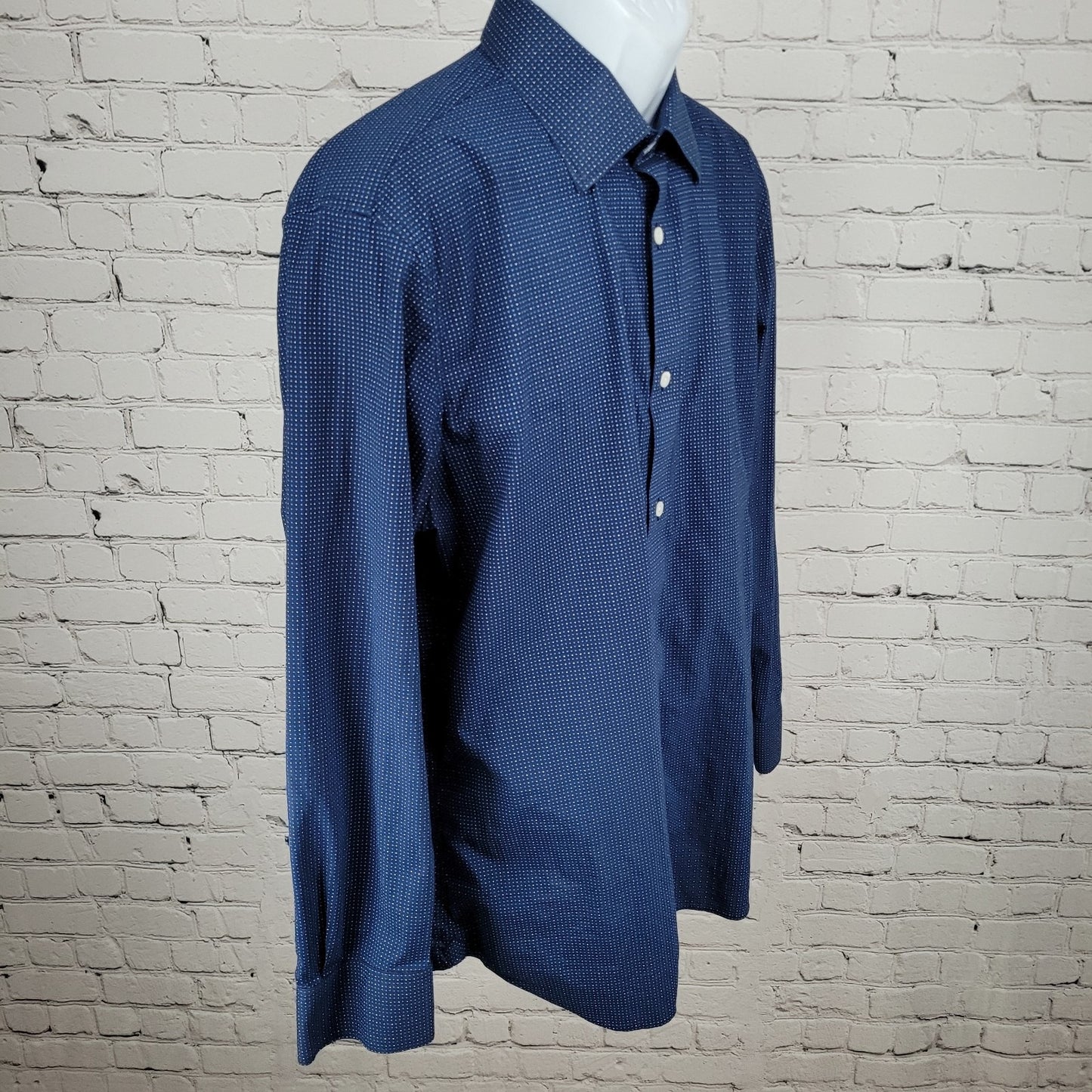 Bonobos Blue Dotted Stretch Slim Fit Button Up Long Sleeve Shirt Size 17.5 35