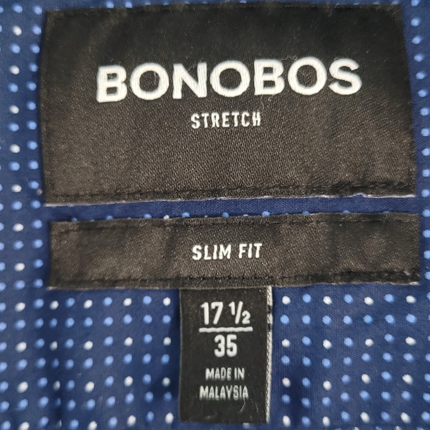 Bonobos Blue Dotted Stretch Slim Fit Button Up Long Sleeve Shirt Size 17.5 35