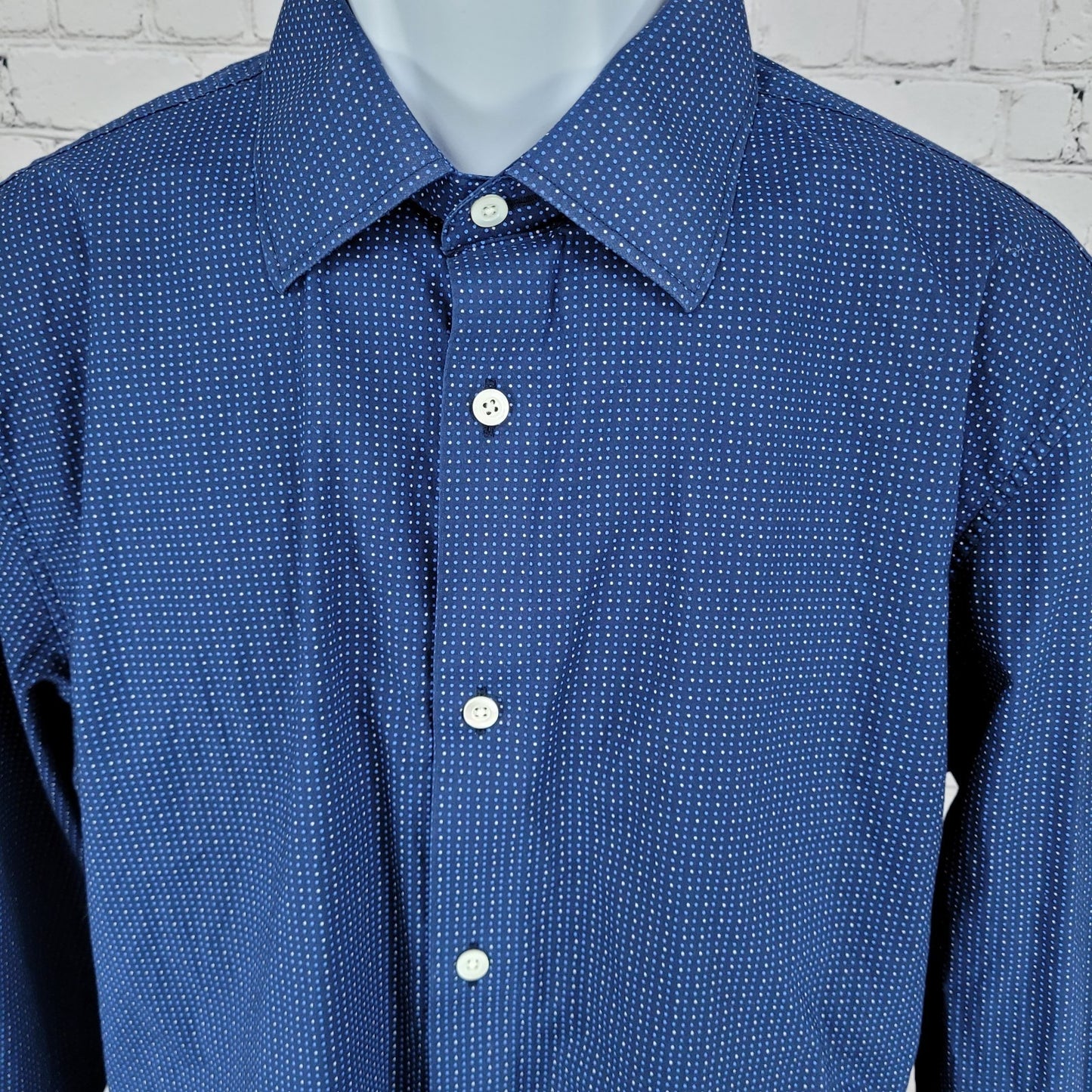 Bonobos Blue Dotted Stretch Slim Fit Button Up Long Sleeve Shirt Size 17.5 35