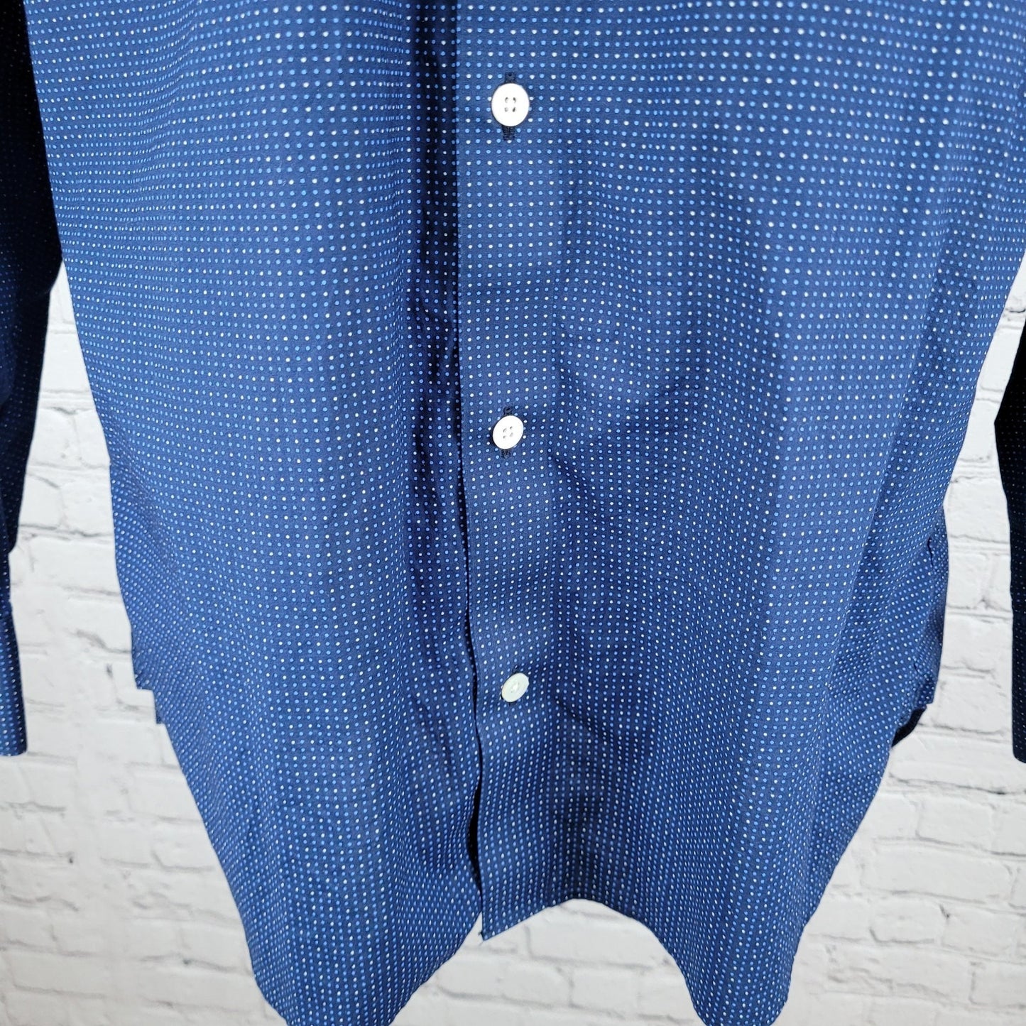 Bonobos Blue Dotted Stretch Slim Fit Button Up Long Sleeve Shirt Size 17.5 35