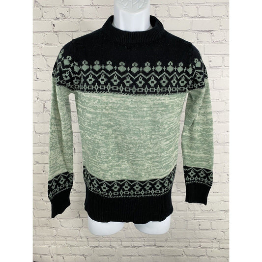 VTG Montgomery Ward Black Green Cable Knit Pullover Long Sleeve Sweater Mens 34