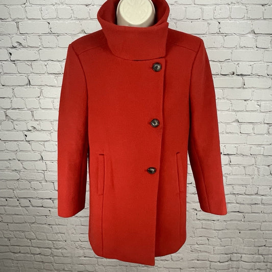 Ann Taylor Factory Red Wool Blend Buttoned Collared Lined Over Coat Size XS