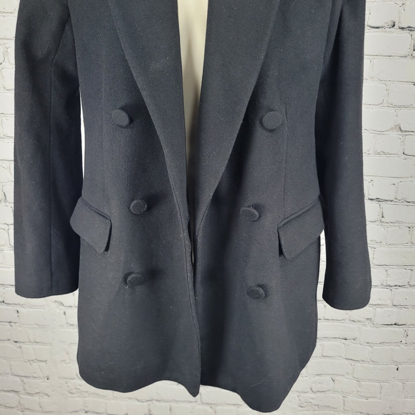 Zara Woman Black Wool Blend Double Breasted Peak Blazer Jacket Pea Coat Small S