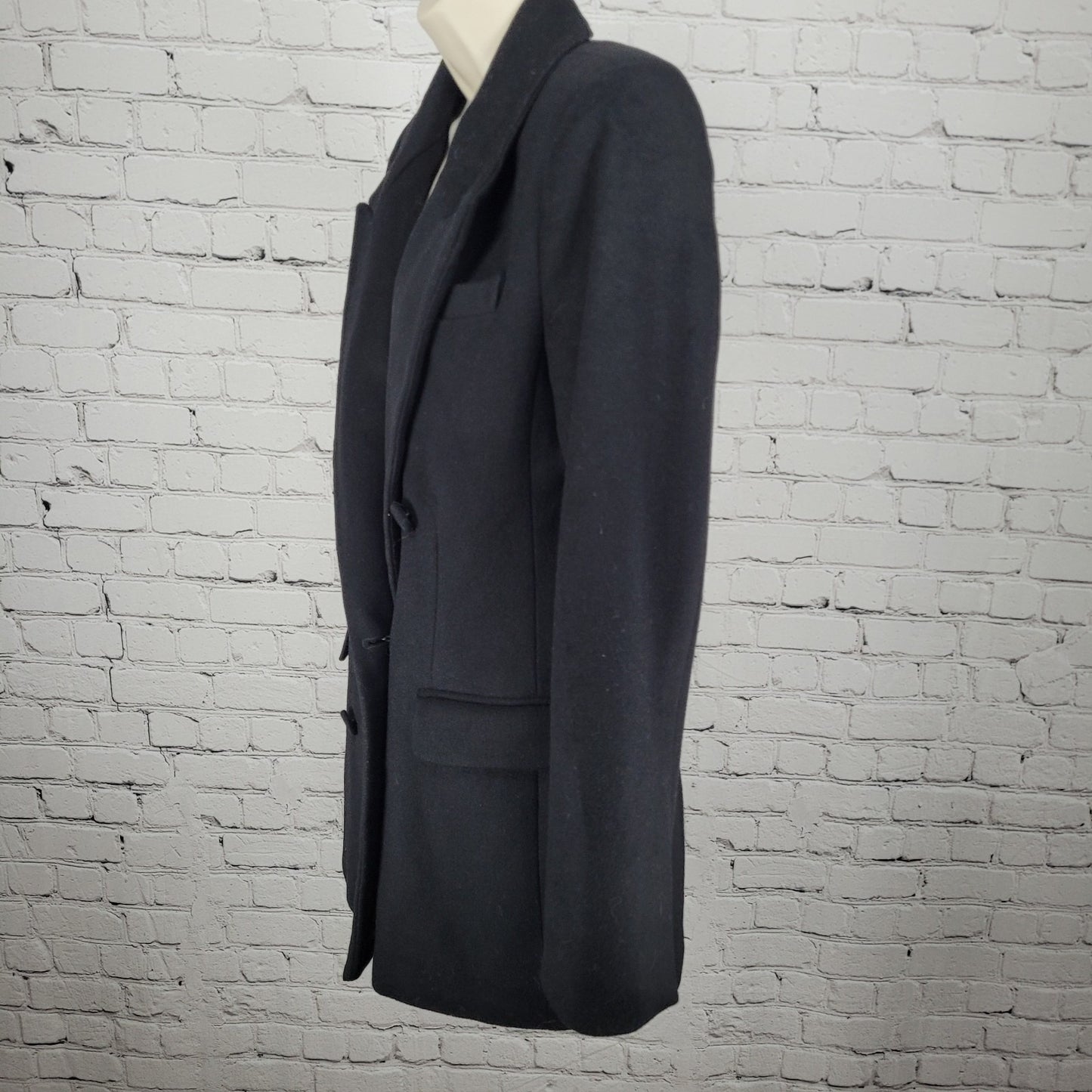 Zara Woman Black Wool Blend Double Breasted Peak Blazer Jacket Pea Coat Small S