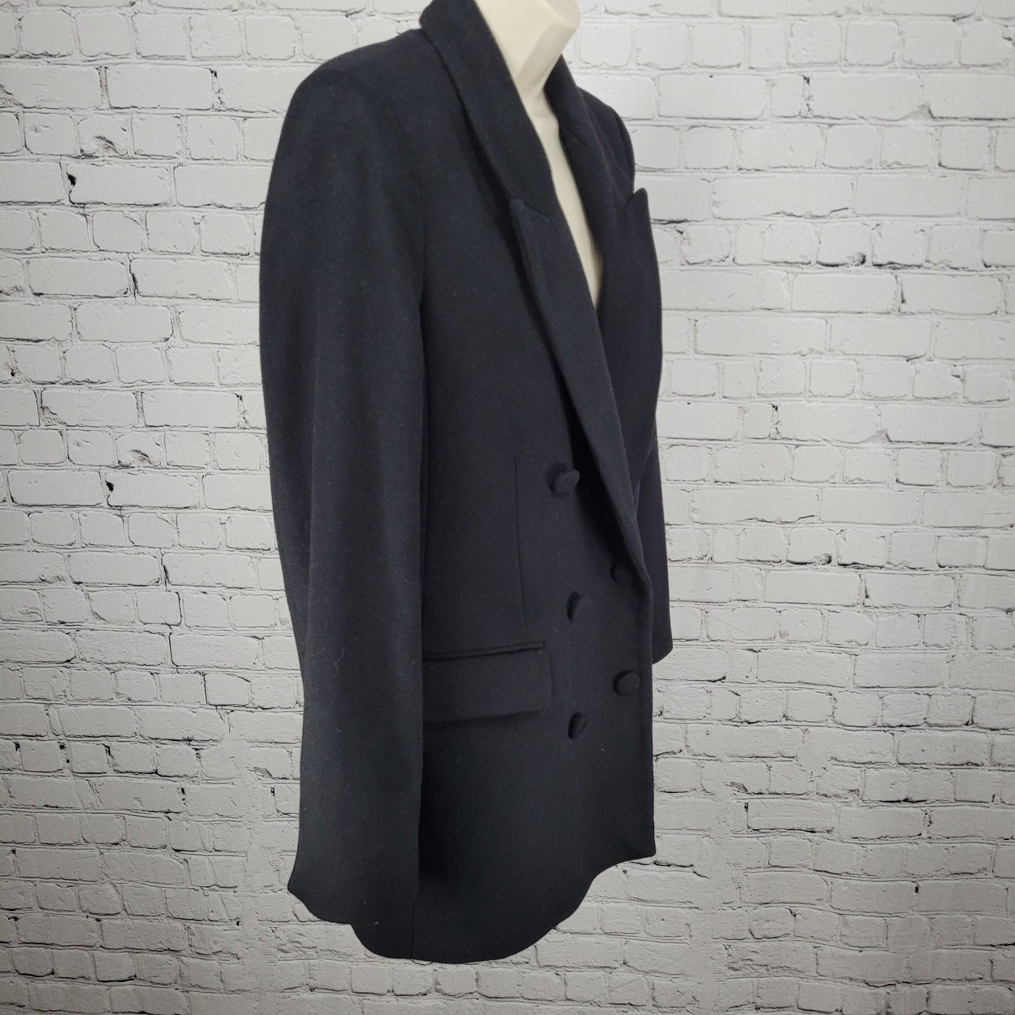 Zara Woman Black Wool Blend Double Breasted Peak Blazer Jacket Pea Coat Small S