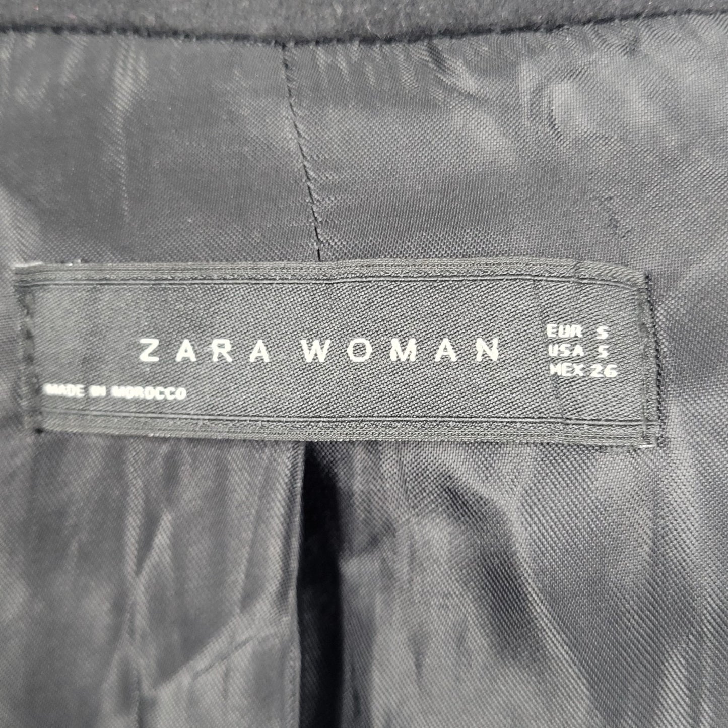 Zara Woman Black Wool Blend Double Breasted Peak Blazer Jacket Pea Coat Small S