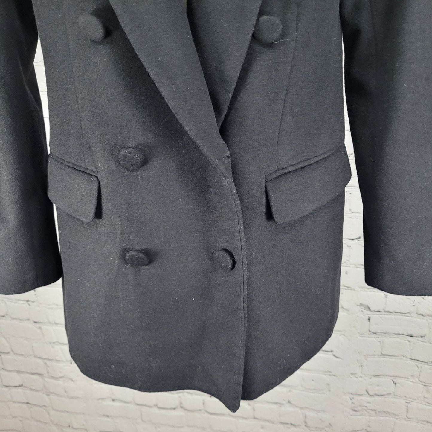 Zara Woman Black Wool Blend Double Breasted Peak Blazer Jacket Pea Coat Small S