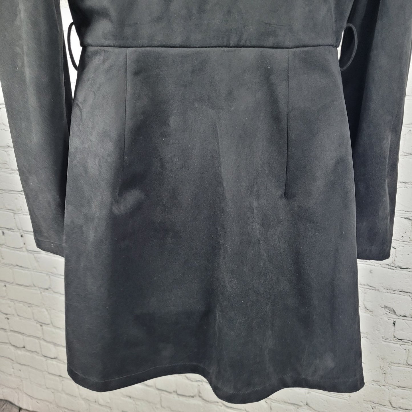 Zara Black Soft Suede Like Stretch Plunge Long Sleeve Wrap Dress Size Medium M