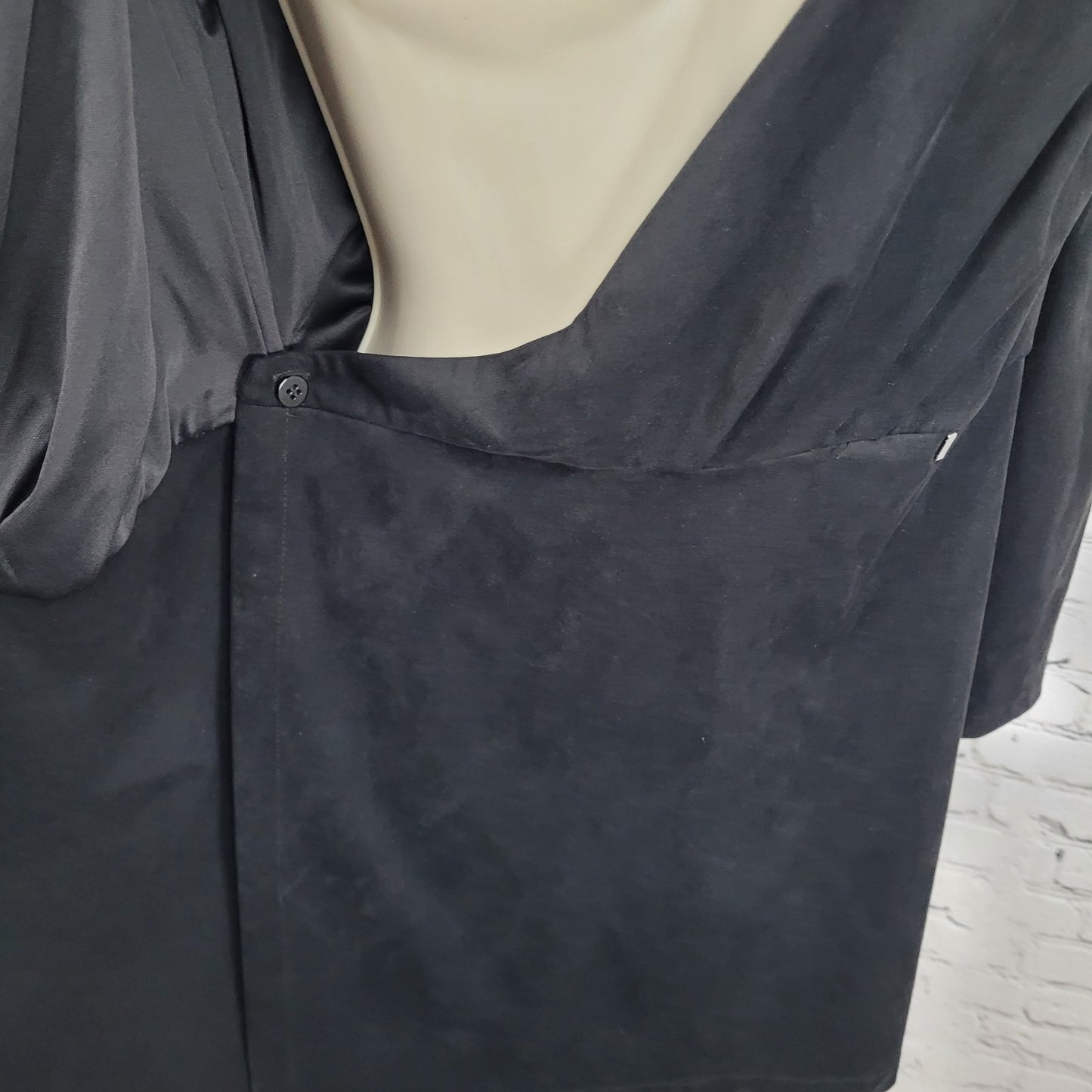 Zara Black Soft Suede Like Stretch Plunge Long Sleeve Wrap Dress Size Medium M