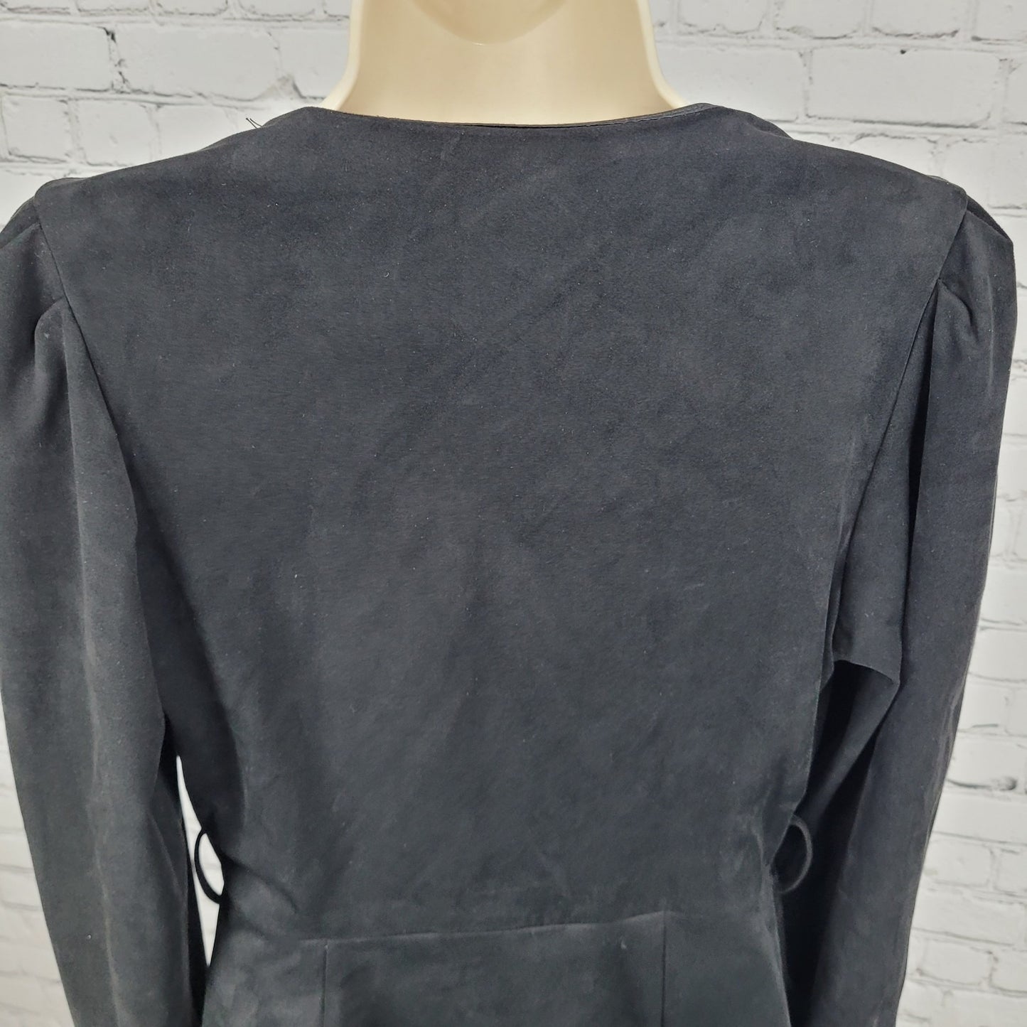 Zara Black Soft Suede Like Stretch Plunge Long Sleeve Wrap Dress Size Medium M